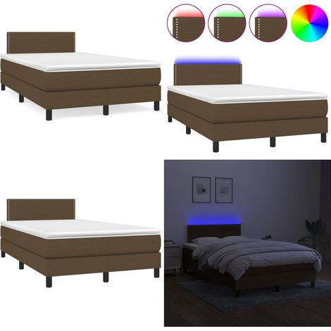 Sommier à lattes de lit matelas et LED marron foncé 120x190 cm - Sommier Tapissier - Lit Double - Matelas Inclus - Éclairage Led - Têtière Ajustable - Home & Living (1/5)