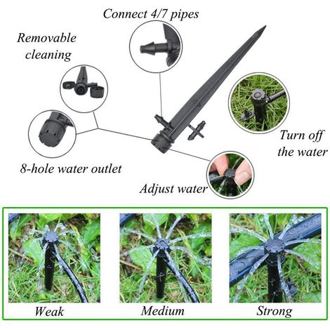 Kalolary 100pcs Micro-asperseur D'irrigation Goutte à Goutte, 360 Degrés 8 Trous d'eau Flux Irrigation Emetteurs pour Tube de 1/4 (4-7mm), pour Système D'irrigation Goutte à Goutte de Jardin, Noir (1/4)
