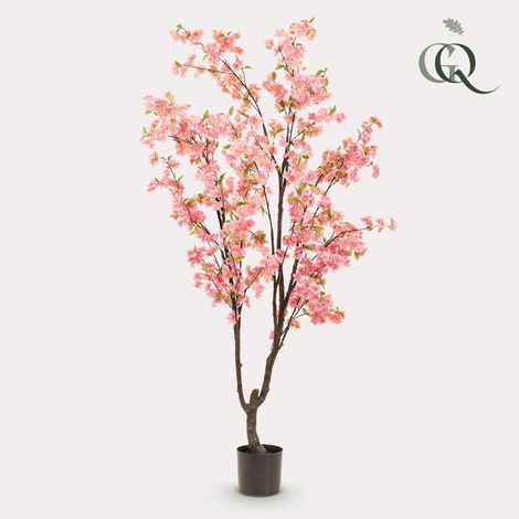 Cerisier artificiel fleurs de cerisier rose décoration intérieure Prunus 210 cm - PANGIVO (1/5)