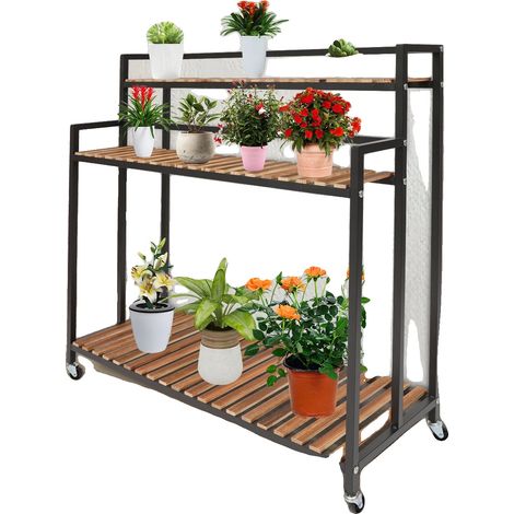 Support de plante, design à 3 niveaux, matériau durable, noir (1/2)