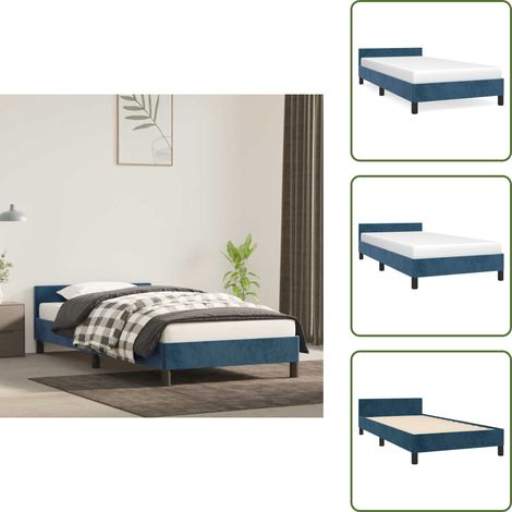 Cadre de lit sans matelas bleu foncé 90x200 cm velours - Cadre De Lit - Lit Double - Lit Velours - Literie - Meuble Chambre (1/5)
