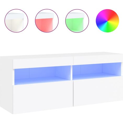 Meuble TV mural avec lumières LED blanc 100x30x40 (1/5)
