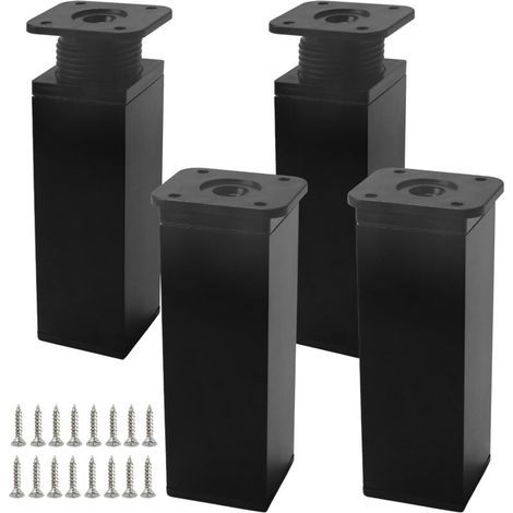 4 Pièces Pieds de Meubles Réglables Pied de Table Metal Pied de Meuble Noir 15cm avec 16 Vis Pieds pour de Meuble Cuisine Armoires Table Réglables