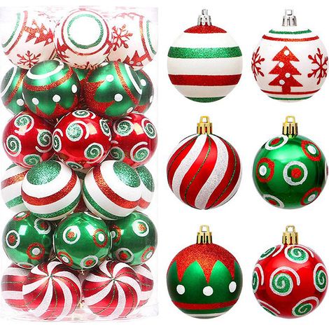 Bola De Adorno Navideña - Plástico - Para Árbol De Navidad Y Fiesta - Rojo Verde Blanco - 1 Unidad (1/5)