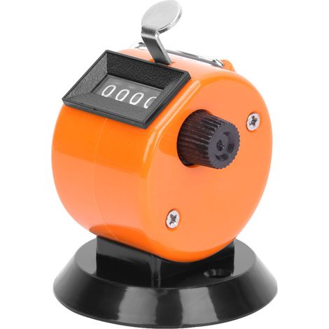 Compteur manuel BERM à 4 chiffres, boîtier en plastique ABS, outil de comptage mécanique portatif avec base à crochet, couleur orange. (1/5)