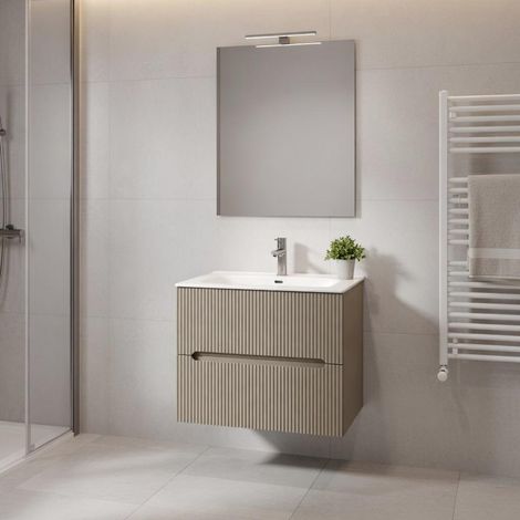 Composizione mobile bagno sospeso con cassetti cm 60 cannettato mod. STICK - Tortora Opaco (1/4)