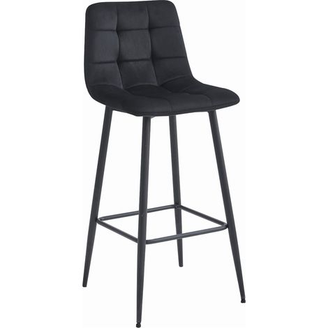 Tabouret de bar ARCETO – velours noir – hauteur d'assise 76 cm – pieds en acier noir – design ergonomique moderne