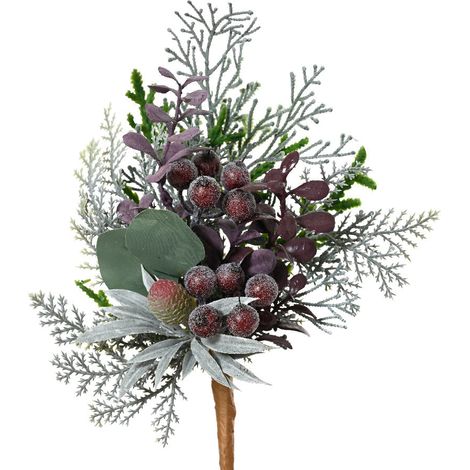 Ramo decorativo natalizio con bacche e decorazioni viola, per interno, da 25 cm (1/4)