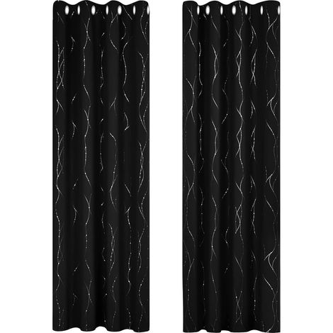 Set of 2 Halloween Blackout Curtains Black Thermal Insulated Anti Cold Bedroom Living Room The Dot-Lines Printed Silver Eyelet Curtains, 140x240cm (1/5)
