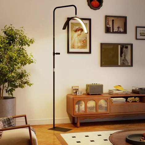 Lampada LED a mezzaluna con supporto telefono, altezza regolabile 136-186 cm, nera DESVIAE (1/5)