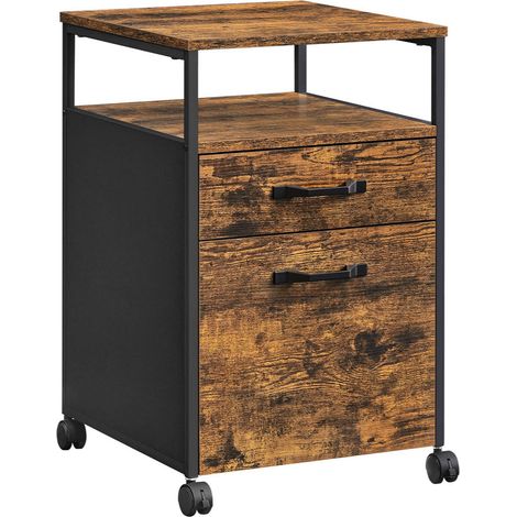 Caisson de bureau 2 tiroirs placard de rangement mobile 41 x 45 x 66 cm avec roulettes emplacement ouvert style industriel marron rustique et noir (1/4)