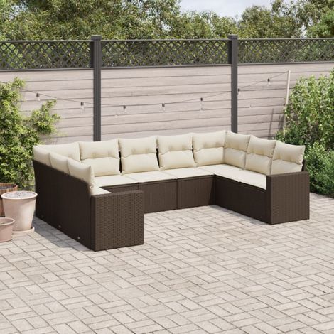 vidaXL Salon de jardin avec coussins 9 pcs marron résine tressée (1/4)
