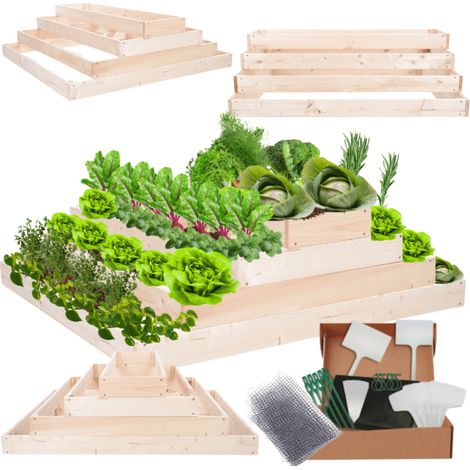 MODO24 ZP09 Carré potager surélevé en escalier modulable, bois de pin, herbes/légumes, jardin/terrasse/balcon, 36x117x120 cm, naturel