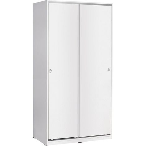 Armoire / placard de rangement de 2 portes coulissantes coloris Blanc - longueur 94 x profondeur 52 x hauteur 182 cm -PEGANE- (1/2)