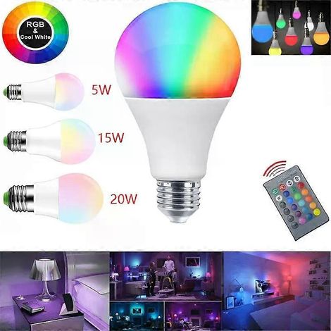 Ampoule LED RGBW E27 5W 10W 15W 20W à intensité variable, multicolore avec télécommande infrarouge, lampe d'intérieur RGB Lampada (1/5)
