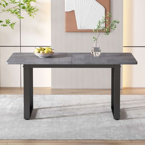 Table à manger industrielle rectangulaire, plateau effet gris en panneaux de particules avec pieds métal noir, table de cuisine moderne pour salon et salle à manger (1/5)
