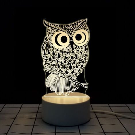 3D (Hibou) LED Lumière Chaude USB Veilleuse Bureau Lumière LED Décoration Chambre d'Enfant Lumière Créative Cadeau (1/5)