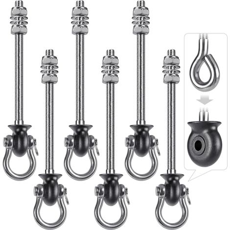 6pcs Crochet de Hamac avec Roulement, 24.5cm Accroche de Balançoire Fixation Fauteuil Suspendu de 180 Pivot Ensemble Plafond Poutre Chaise de Yoga Sac de Frappe Materiel de Suspension,1500lbs