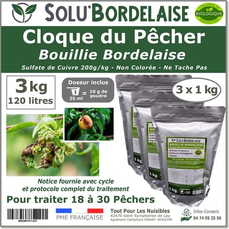 Bouillie Bordelaise Non Colorée spécial Cloque du Pêcher, SOLU'BORDELAISE - Sachet de 3kg (1/4)