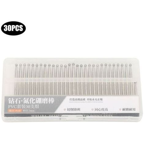 Lot de 30 fraises diamantées à tête sphérique de 3 mm pour meuleuse électrique et gravure électrique. (1/5)