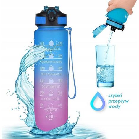 Borraccia Ecarla con misurino e cannuccia, 1 l, sfumatura blu con dettagli fucsia, BD18 (1/5)