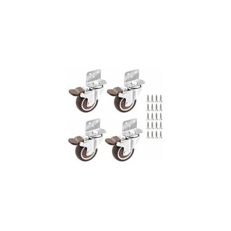 4x Ruedas giratorias - 25 mm para muebles, ruedas pequeñas giratorias con freno, placa de montaje y tornillos - Crezuo