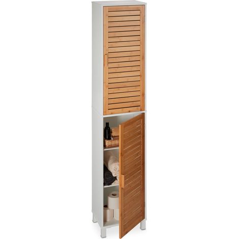 Armario de baño alto con puertas de bambú
