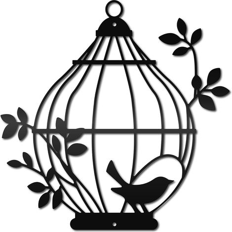 Décoration murale métal oiseaux cage, plaques abstraites pour cuisine, salle de bain ou chambre (1/4)