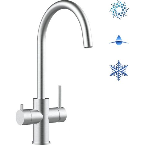 5 Wege Wasserhahn Edelstahl Massiv Kuechenarmatur mit U 360 schwenkbarem Auslauf - Edelstahl Gebuerstet