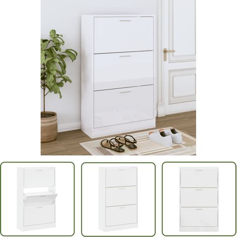 The Living Store Schuhschrank Hochglanz-Weiß 63x24x103 cm Holzwerkstoff - Schuhschrank - Schrank - Garderobe - Aufbewahrung - Schuhorganisation (1/5)