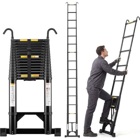 Teeno – Échelle télescopique en aluminium 6,2 m – Charge 150 kg – 2 crochets amovibles – Antidérapante et compacte pour usage professionnel