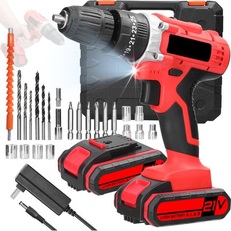 Household 3in1 Multifuctional Electric Drill Handheld Lithium Screwdriver 21V Impact Drill Brushed Motor 2 Speeds Control Stepless Speed Regulation Rotation Ways Adjustment 25 Gears of Torques Adjusta (1/5)