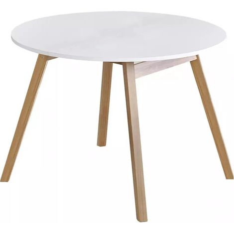 Mesa Houston 981, Blanco brillante + Roble, 73x0x0cm, Alargamiento, Aglomerado laminado, Madera