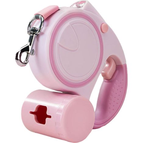 Laisse rétractable pour chien avec lampe torche LED, longue laisse anti-nœuds à 360° avec distributeur de sacs à déjections (rouge) (1/5)