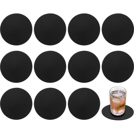 Dessous de verre ronds en similicuir 10 cm, 12 pièces, antidérapants et lavables, pour la protection du plateau de la table basse, pour la décoration de la maison, du bureau ou du bar, noir (1/5)
