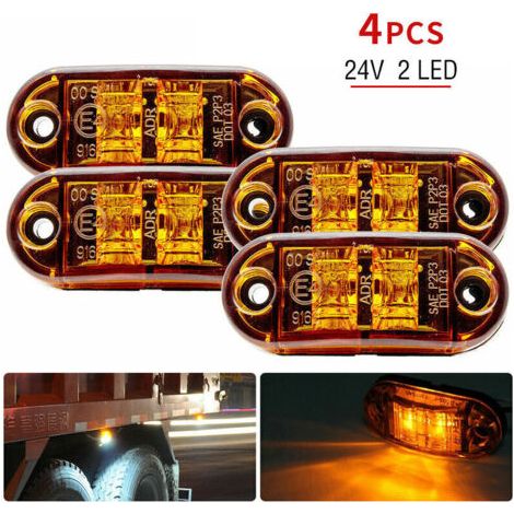 Juego de 4 luces de posición laterales/delanteras/traseras naranjas de 12V/24V, indicador LED universal, indicador de posición para camión/remolque/caravana/coche/barco, 72 x 34 x 20 mm (1/4)