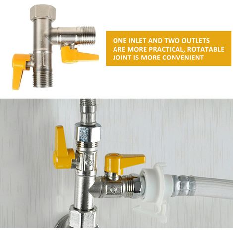 Robinet de Douche Diverteur 3 Voies en Laiton, Robinet de Déviation pour Douche, RV, Vanne de Bypass, Adaptateur Universel T pour Salle de Bain, Toilette, Cuisine - Nickelé, Filetage G1/2" (1/3)