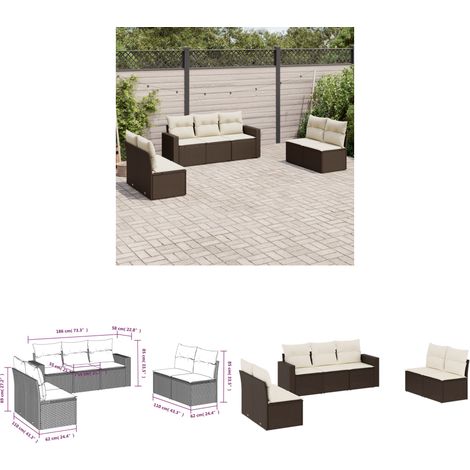 7-tlg. Garten-Sofagarnitur mit Kissen Braun Poly Rattan - Gartensortiment - Outdoor Möbel - Lounge Set - Gartenlounge - Rattan Sofa - Home & Living (1/3)