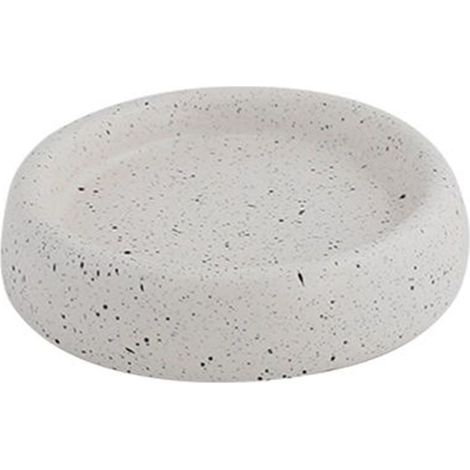 TRADE SHOP - Piatto Piattino Porta Sapone Bagno Tondo Ceramica Bianco Effetto Pietra Granito 87807 -
