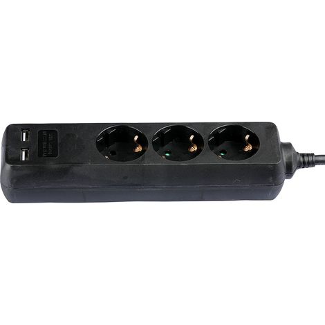 V-TAC Steckdosenleiste 3 16A Schuko-Steckdosen + 2 USB-Anschlüsse Schwarzes 1,5 m langes Kabel – 8776 (1/8)