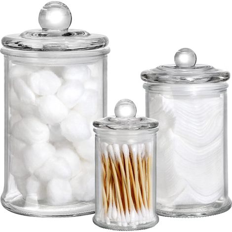 Ensemble De 3 Bocaux En Verre Avec Couvercle En Liège - Rangement Salle De Bain Pour Cotons Et Sels - Capacités 500ml 750ml 1000ml (1/5)