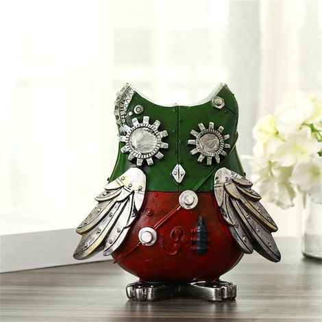Mechanische Spardose in Retro-Punk-Eule, dekorative Tierfigur zum Sparen, Wohnaccessoire (1/5)