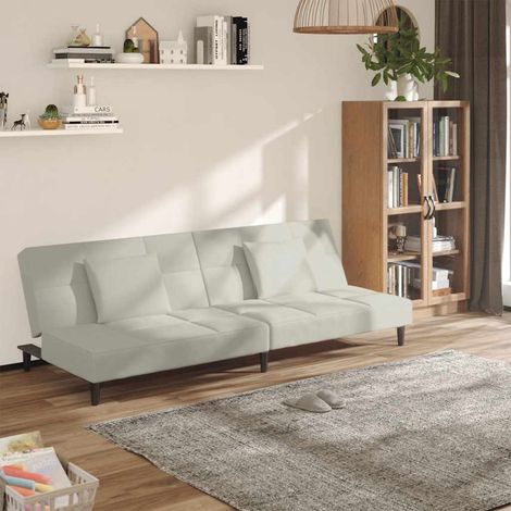 Schlafsofa 2-Sitzer mit 2 Kissen Creme Samt (1/5)