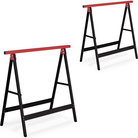 Relaxdays Arbeitsbock 2er Set, klappbar, 100 kg, HBT 74x78x40cm, Allzweckbock Werkstatt, Tapezieren, Malern, schwarz/rot