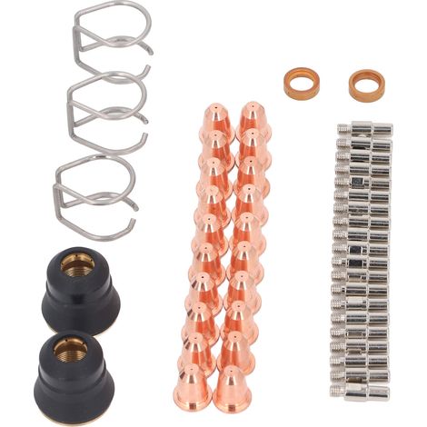 47 pièces consommables torche à plasma S25-S45 en laiton/alliage zinc/acier, 20 électrodes PR0010, 20 buses PD0116-08 Ø0.8mm, 2 capuchons, 3 entretoises, 2 bagues tourbillon, pour maison/pro (1/5)