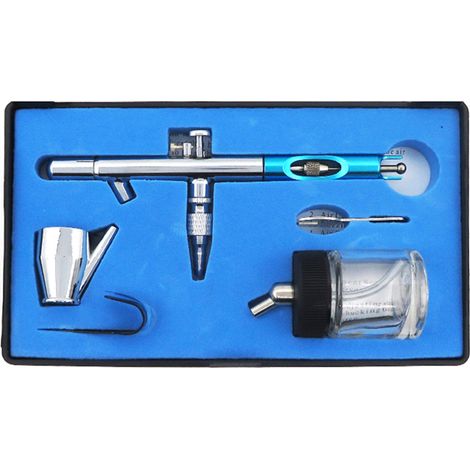 Kit d'aérographe à double action avec alimentation par siphon de 0,35 mm, comprenant un pistolet pulvérisateur et des réservoirs de 5 cc et 22 cc (1/5)