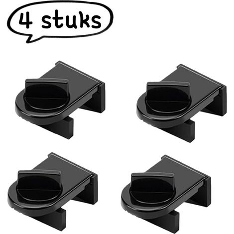 Kit de 4 verrous de fenêtre et clips pour moustiquaires en Métal d'aluminium, sécurité enfant pour portes coulissantes, noir (1/5)