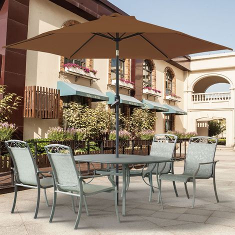 Greenbay Round Garden Parasol Sun Shade Patio Outdoor Umbrella Canopy Crank Tilt Mechanism 2.5M Coffee