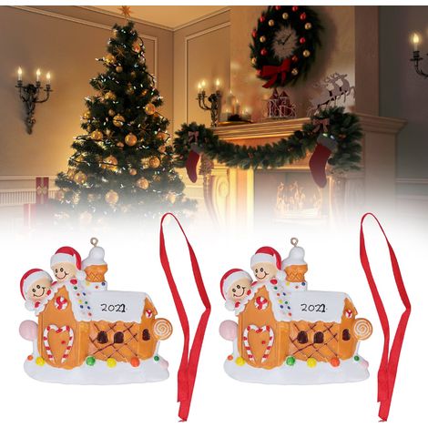 Set aus 2 handgeschnitzten und handbemalten Weihnachtsbaum-Anhängern aus Kunstharz, Hängedekorationen für Zuhause 22 W249 (1/5)