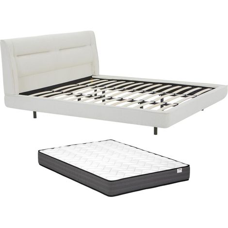 Lit 180 x 200 cm - Tissu bouclette - Beige + Matelas - ISYDE (1/5)